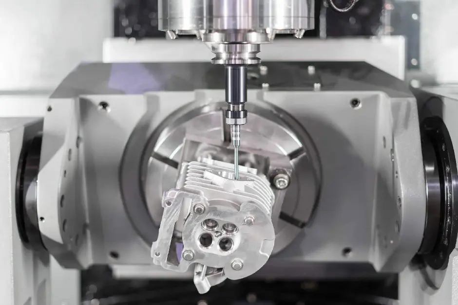 5-axis CNC machining center producing precision metal components