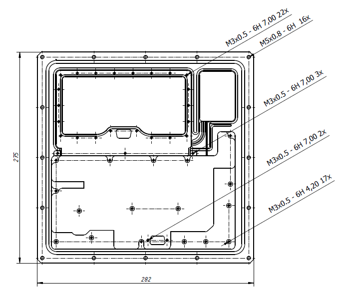 Technical drawing 282x275mm dimensions